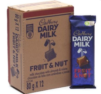 CADBURY DAIRY MILK FRUIT & NUT GX 12 x 80g